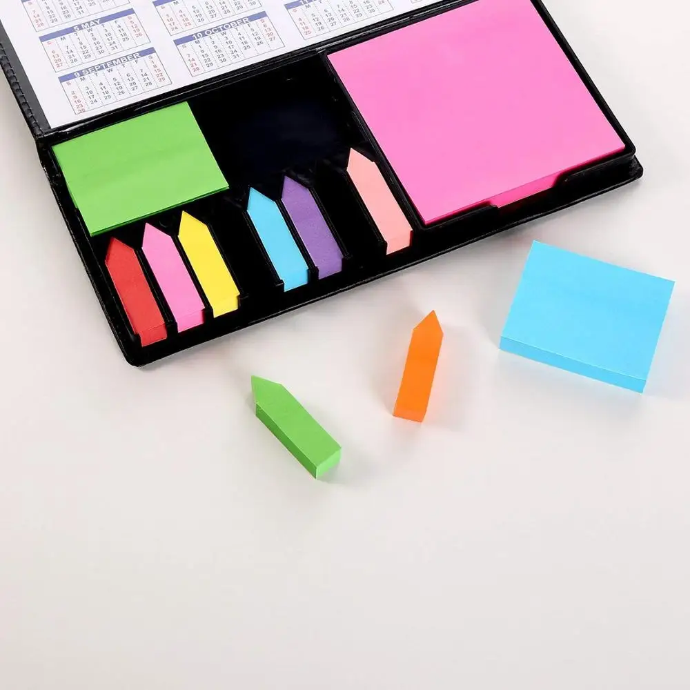Bundle Set in a PU Leather Box Organizer Paper Sticky Note for school and colored Index Flags
