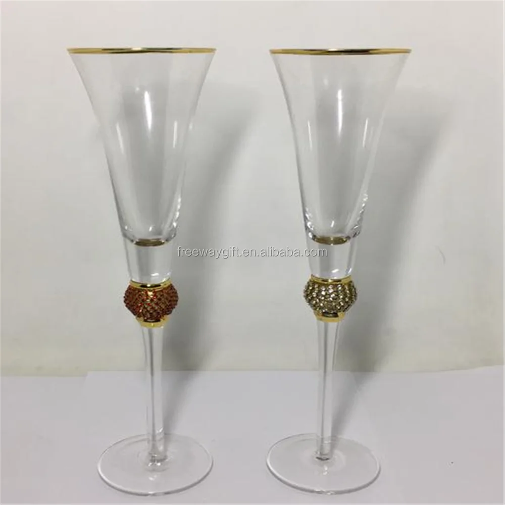 Diamond Gold Rimmed Wine Glasses Set  Wine Glass with Rhinestone Design and Gold Rim