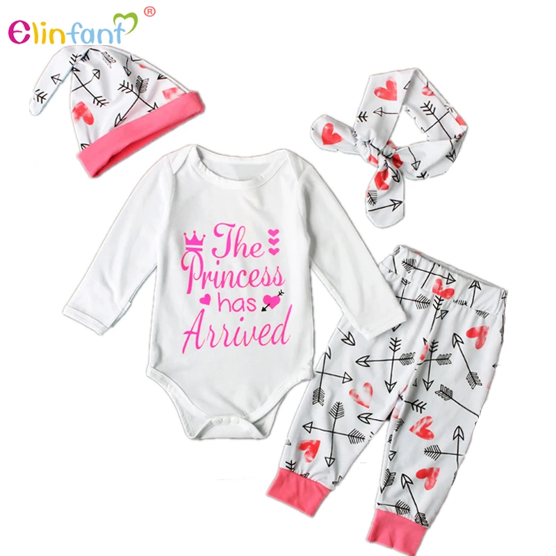 Elinfant Одежда с длинным рукавом Romper Нарядные комплекты + шляпа + головная повязка для девочек-младенцев