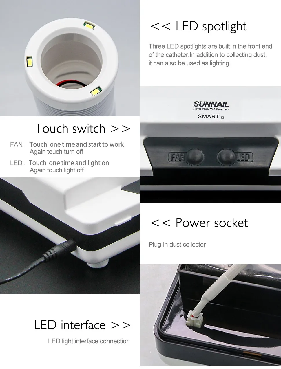 Nail Dust Collector, 60W Suction Dust Machine Vacuum Cleaner Nail Art Manicure Device with Touch Sensor Design