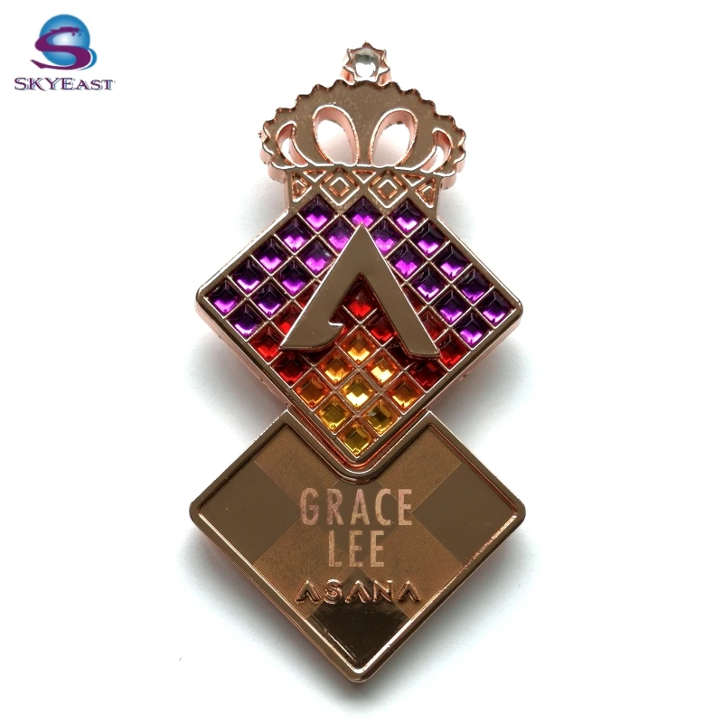 Crown Laser Name Crystal Rhinestone Rose Gold 3D Logo Metal Magnet Badges