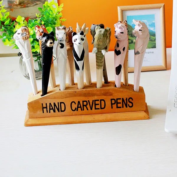 Novelty design animal ball-point pen handmade carved wood pen