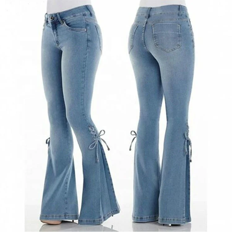 Wholesale Wash Slimming Micro Flared Jeans Loose Women Trousers