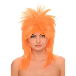 Adult 80s ROCKER WIG Diva Spiky Mullet Neon Orange Tinsel Wig