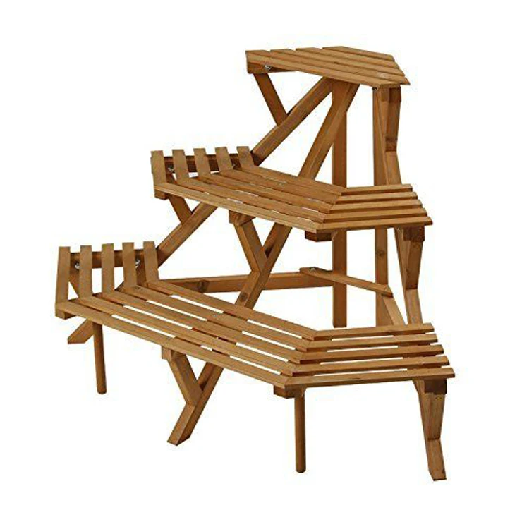 Corner Flower Pot Stand Wood 3 Tier Garden Rack Folded Plant Display Shelf