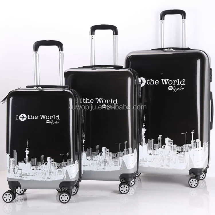 3 PC Hard Shell 4 Wheels butterfly printed on suitcase ABS PC butterfly print luggage