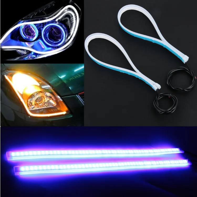 35cm 45cm 60cm car LED lamp ultra-thin light guide strip dual color light white yellow day time running light