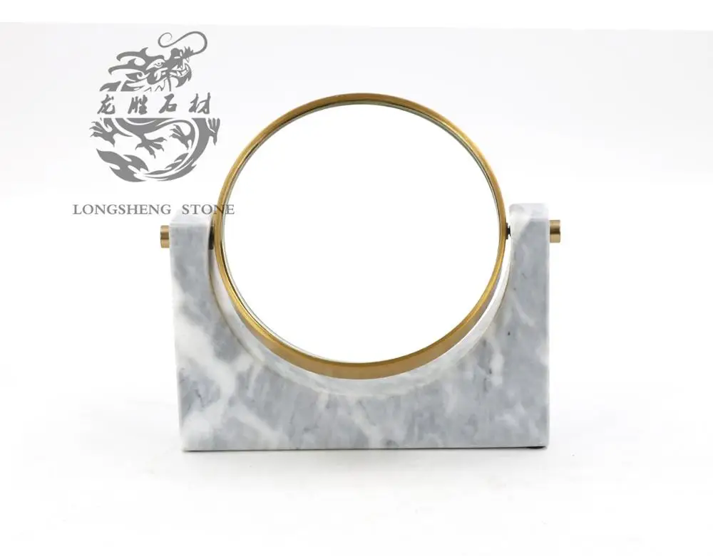 Wholesale Double-Faced round Cosmetic Mirror Modern Style Glass Makeup Tool with Natural Stone and Marble Base for Home Use