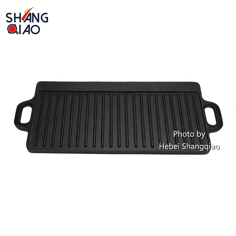 Camping Cookware Pre-seasoned Cast Iron Griddle Heavy Duty Reversible Double Burner Cast Iron Grill Griddle