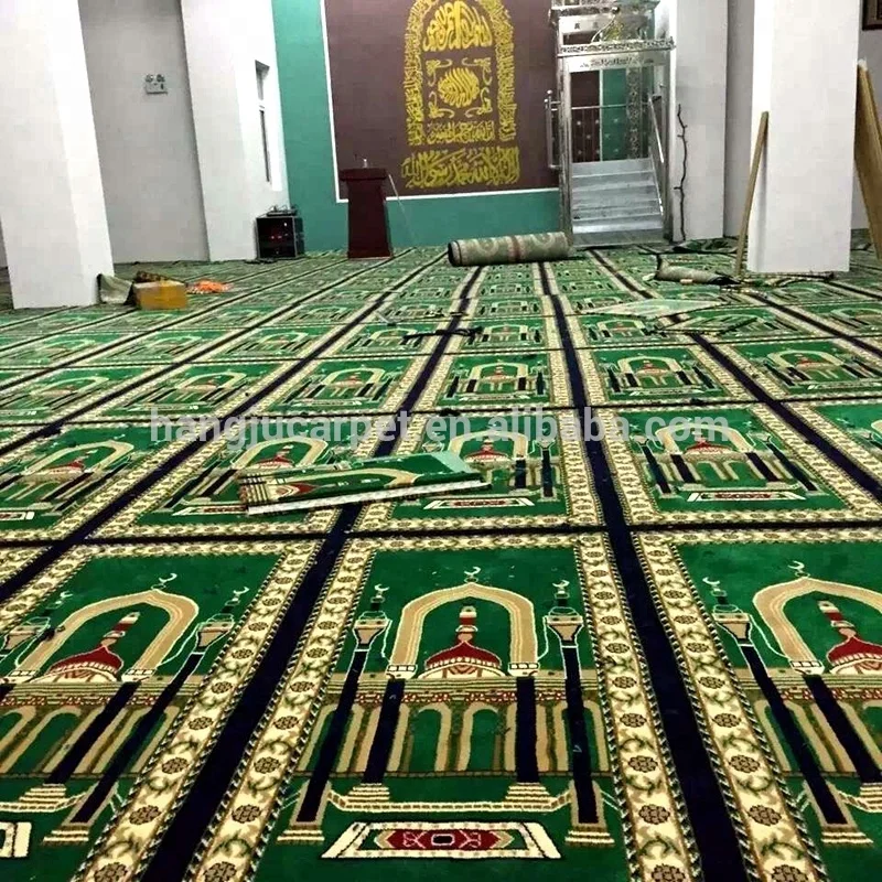 Top Quality 80% Wool 20% Nylon Muslim New Style Red Green Prayer Carpet for Mosque W-M77 Series New Design ShangHai HangJu