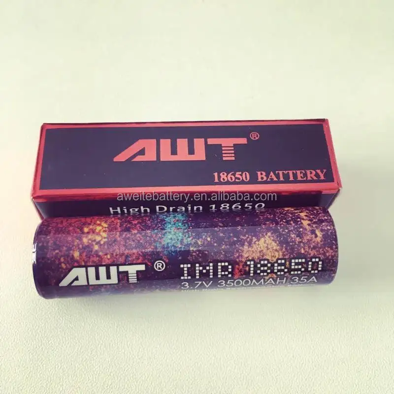 New looking  red battery for box 18650 battery ,AWT 18650 35a 3500mAh battery philippines revolver mech