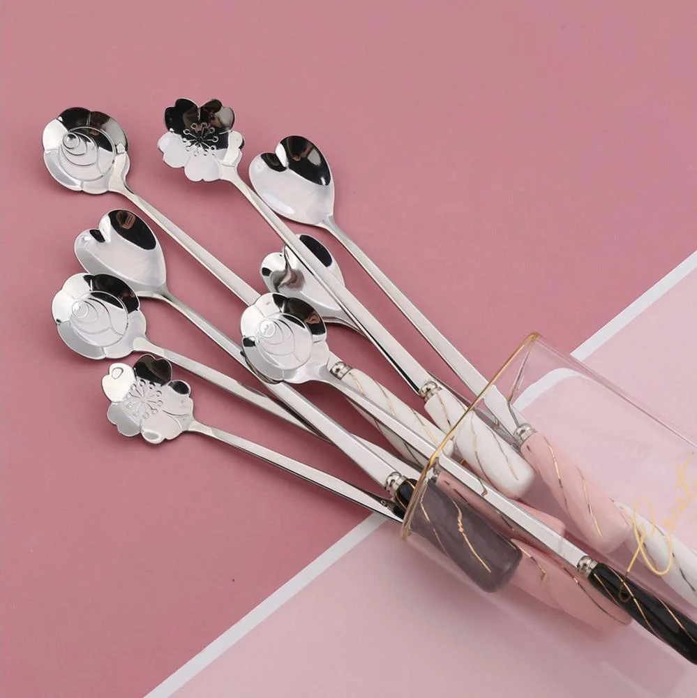 Ceramic handle Mug flower milk/tea/ coffee stirring spoon Golden Cherry rose spoon flower gift spoon