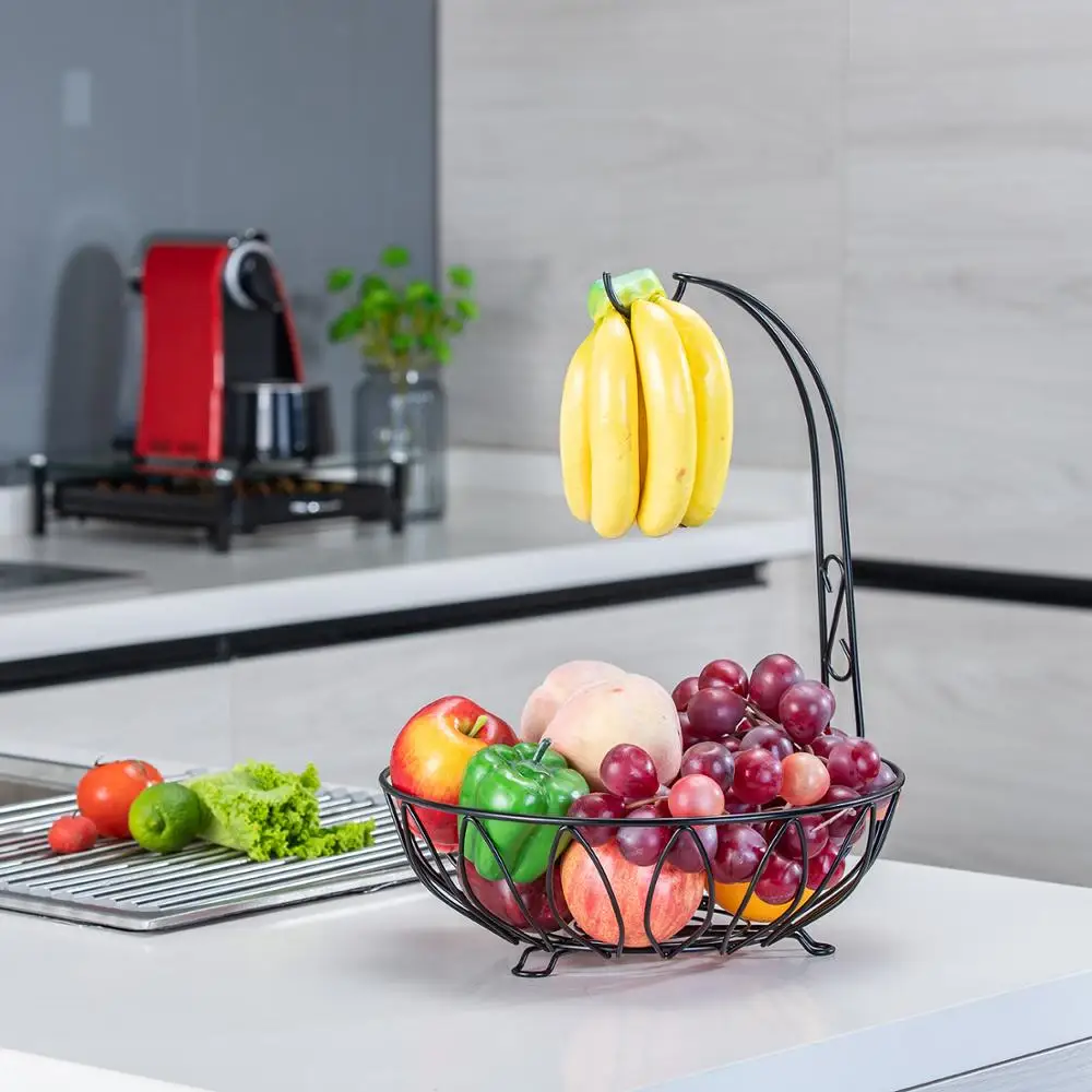 New Eco-Friendly Iron Wire Fruit Basket with Banana Holder Household Storage Hanger Stand Woven Features
