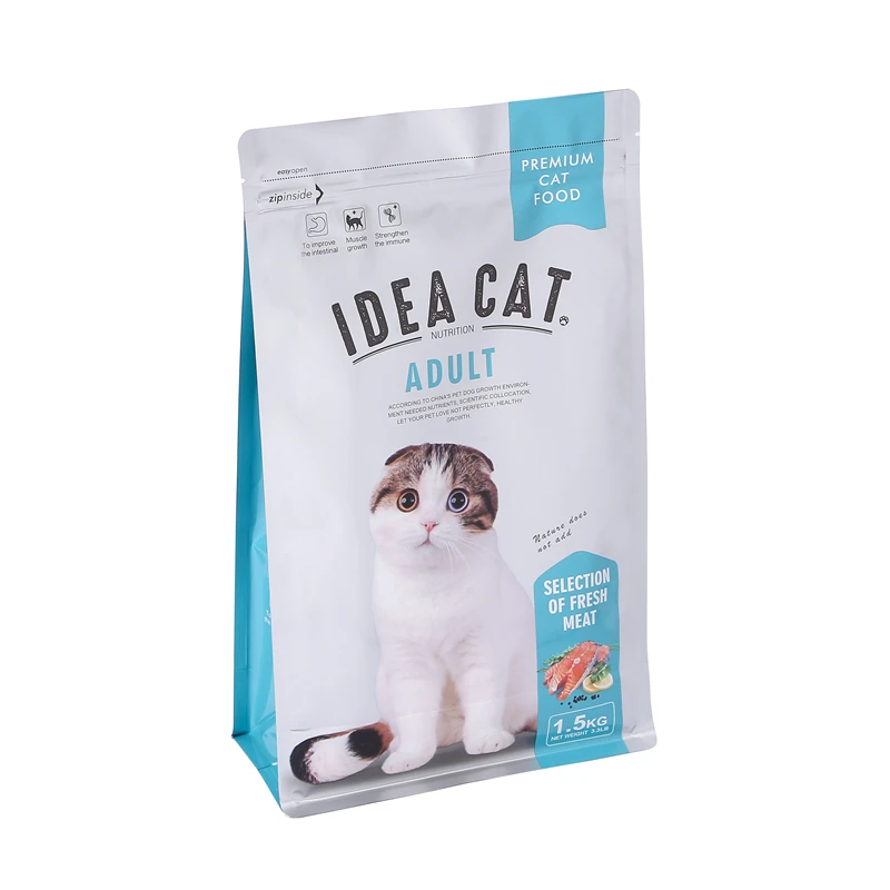 strong plastic heat recycle quad seal side guesset dry pet cat dog food slider zipper bag stand up pouch side for packaging bag