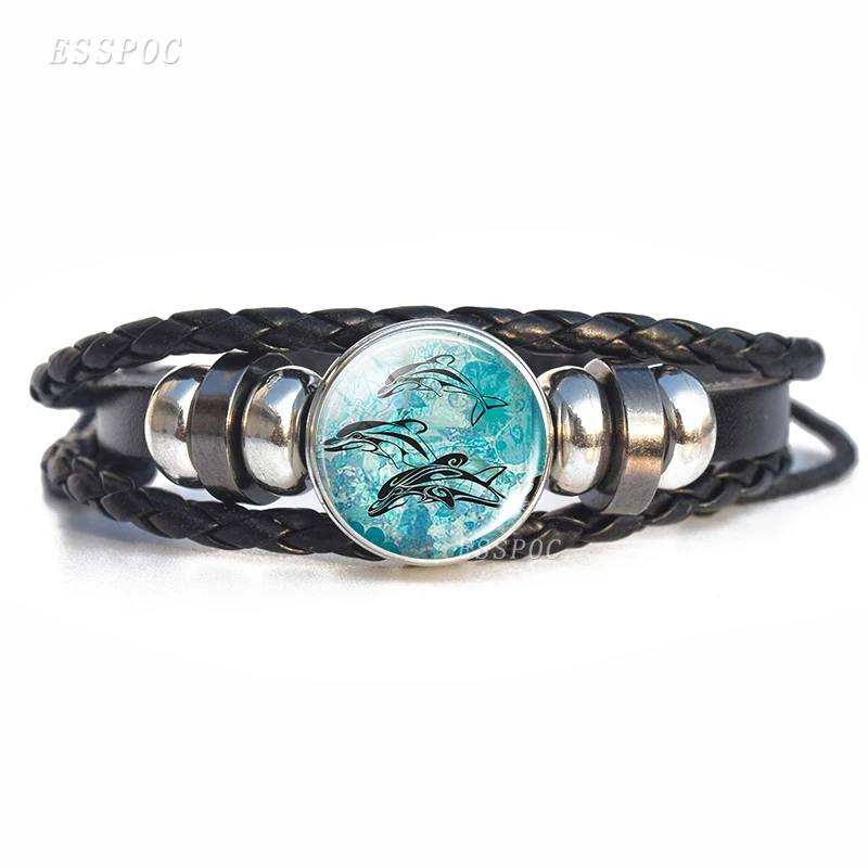 Sea Animals Bracelets Starfish Turtle Dolphin Glass Cabochon Bracelet For Men Women