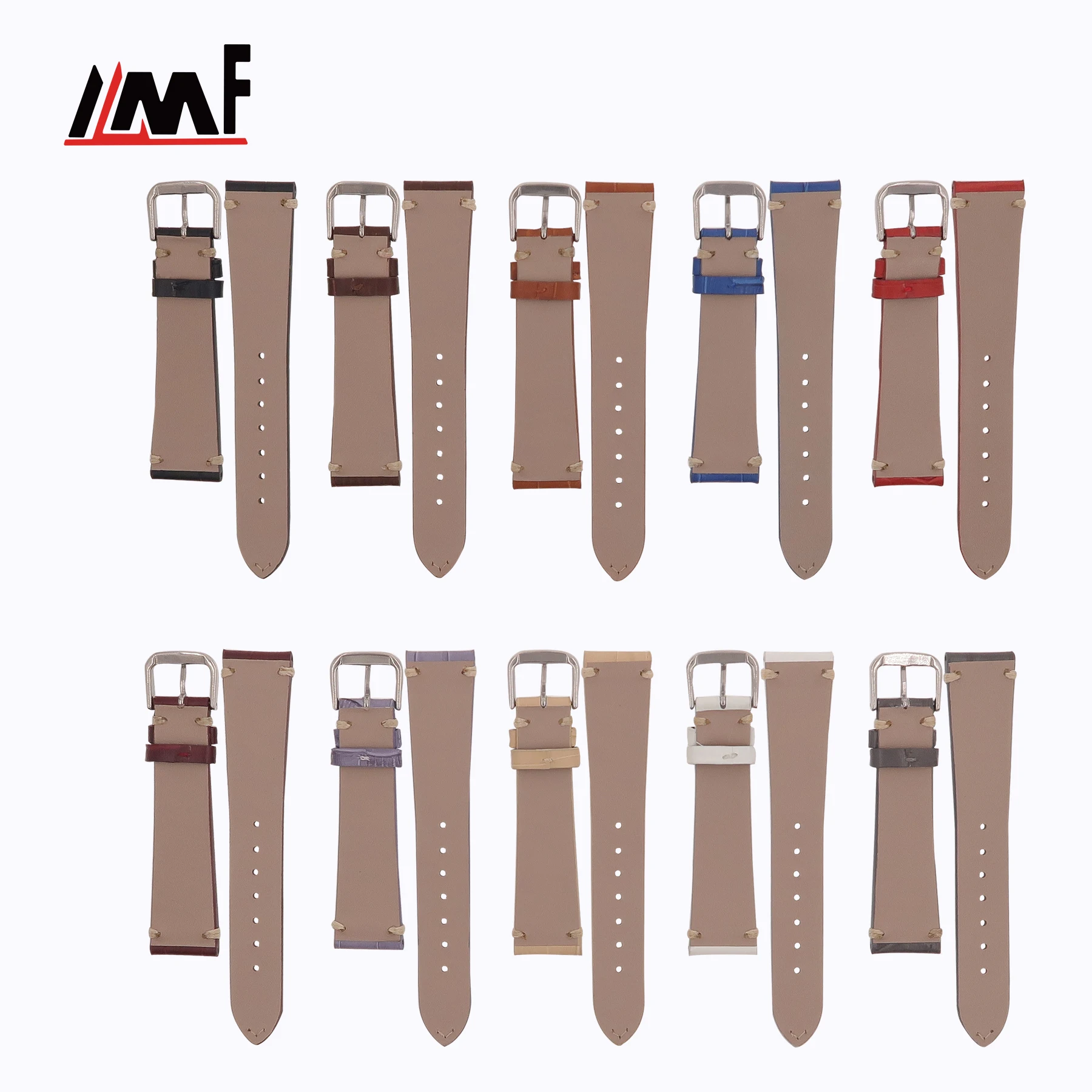 Multi Color Mat Calf Leather Embossed Alligator Grain handcrafted hand stitch Watch Bands ODM Watch Straps