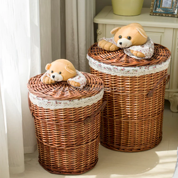 white rattan customized wicker laundry basket
