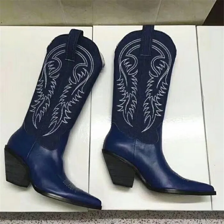 Women Fashion Sharp pointed Embroidered boots Western Knights Boots
