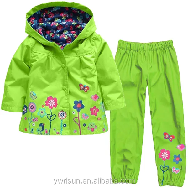 2017 Best selling Children Warm Rain suit Raincoat Set Rainbow Color Cartoon Kids Raincoat With Pants