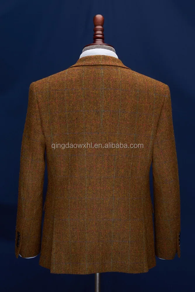 New Design Tweed Slim Fit 3 Piece Checked Coat Pant Men Suit For Wedding
