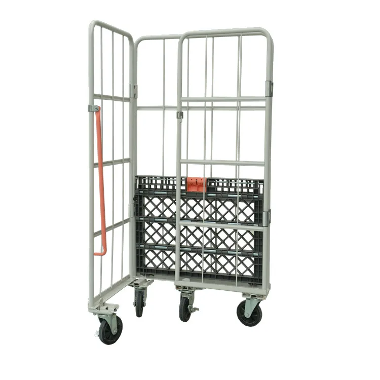 Portable foldable powder coated/galvanized wire mesh roll container, roll cage, rolling cage trolley