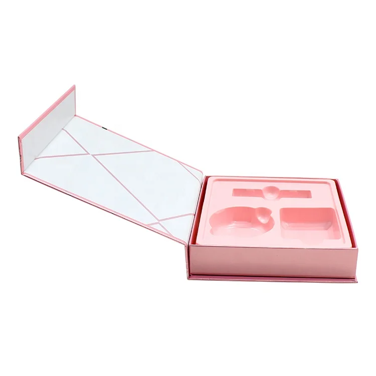 Made in China custom magnetic book shape boxes for cosmetic set packaging with plastic insert