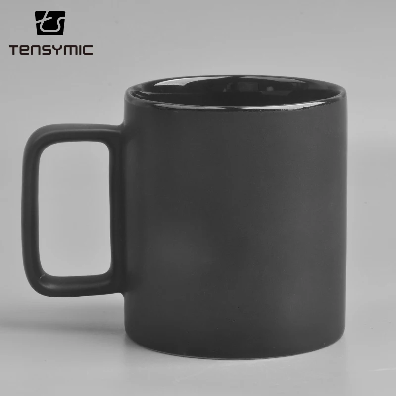square handle royal porcelain plain ceramic coffee cup black ceramic mug