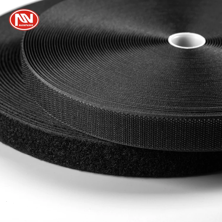100% Polyester Nylon 12.5mm~160mm Shoes Bags Use Black Hook & Loop Fastener Tape