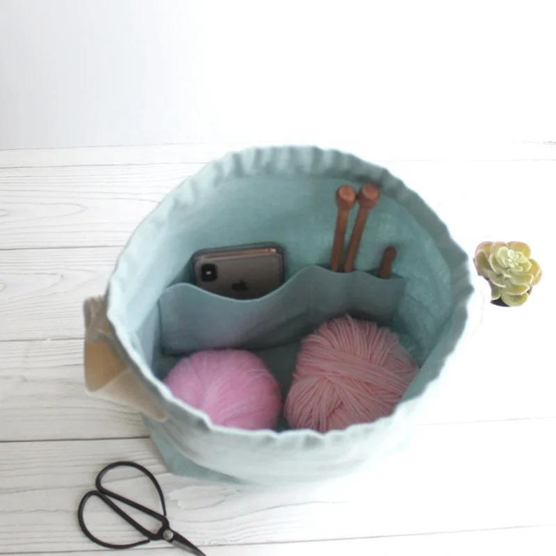 Canvas Knitting Project Bag Yarn Storage Tote Organizer Crochet Drawstring Bag