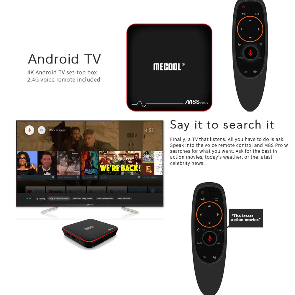 Voice control google home assistant smart media center android tv os tv box google tv box 7.1 version 2G RAM 16G ROM 2.4G WIFI