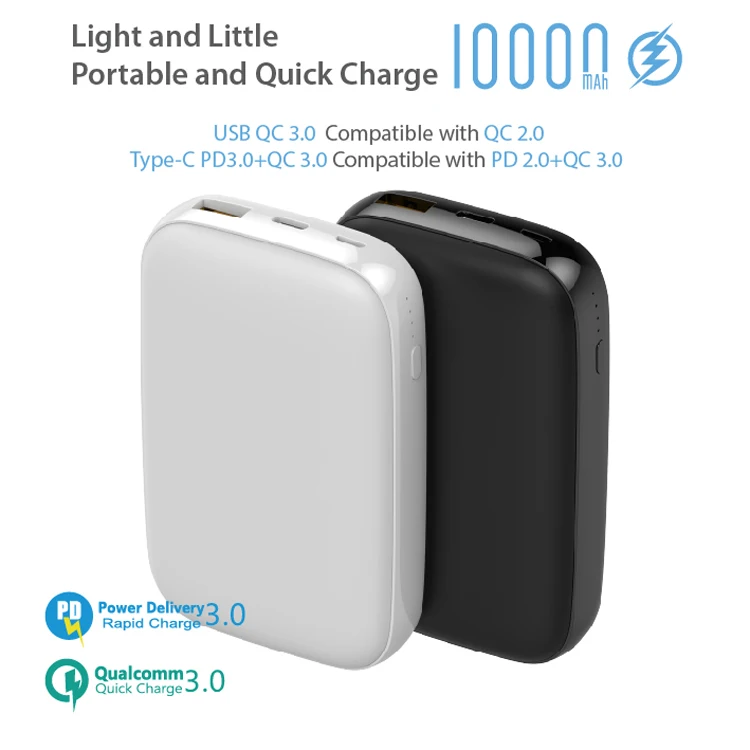 
2019 New! High quality QC3.0/PD3.0 Quick Charge usb pd power bank 10000mah with Type-C input/output 