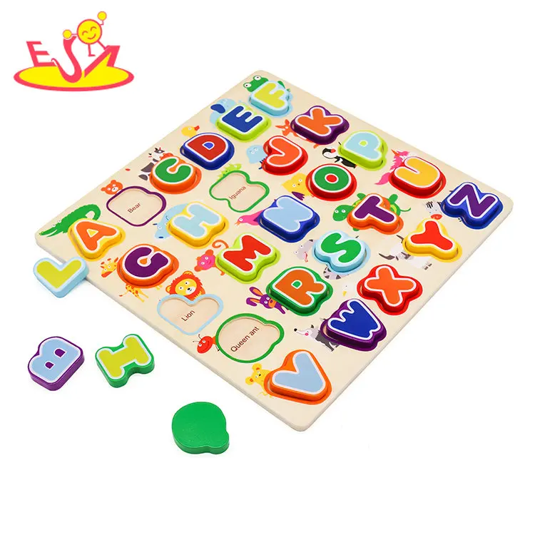 wholesale toy ready To Ship educational wooden animal alphabet puzzle for toddlers W14B113