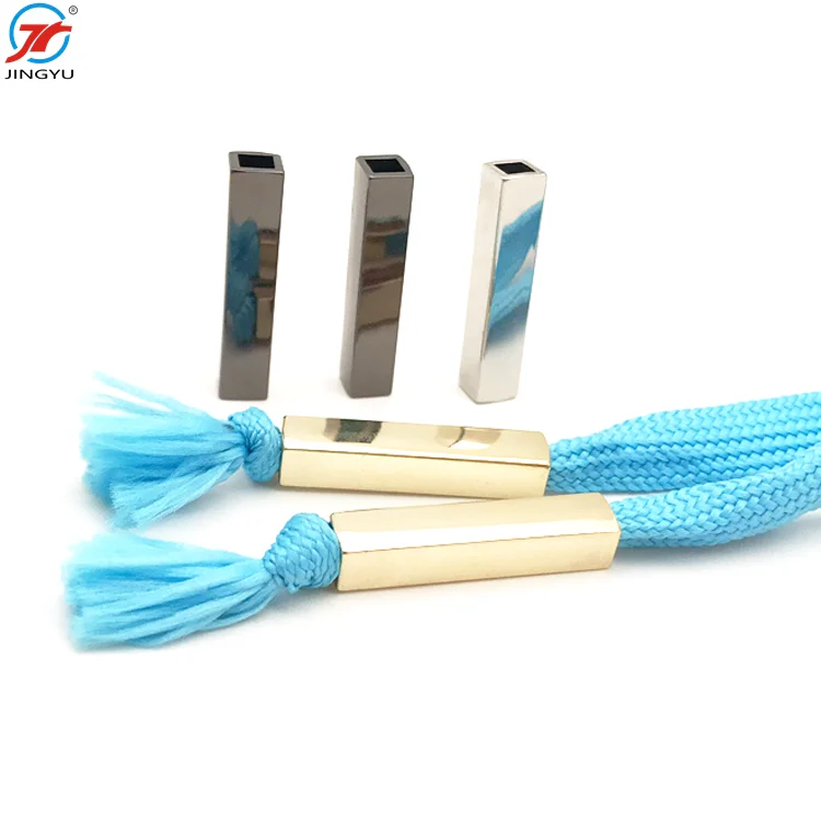 Custom Garment Accessories Fashion Metal Aglet Hoodie Flat Cord Ends Caps Stopper For Swimwear