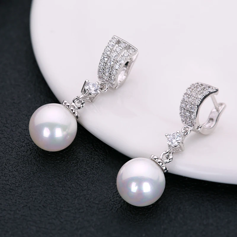 Zircon Pearl Earrings 925 Sterling Silver/Brass Plated Piercing Dangle Clip-on Earrings For Women Girls Gift