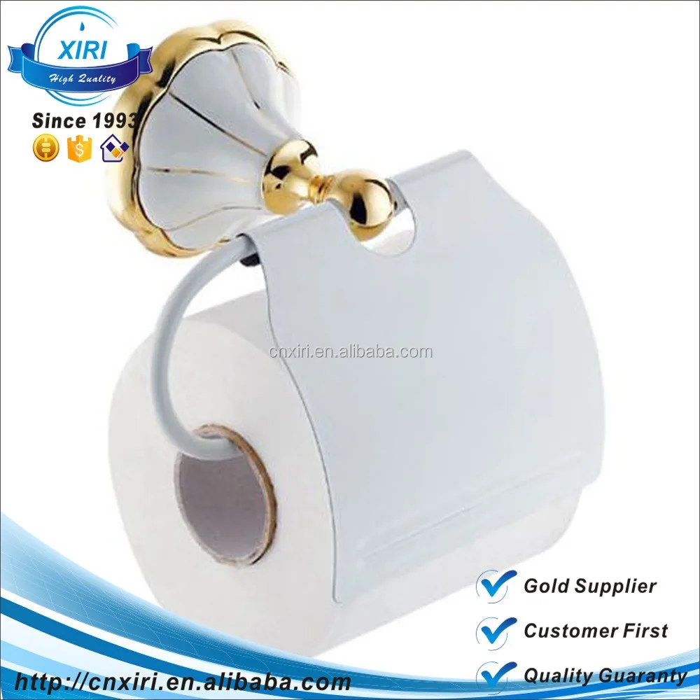 Gold brass Ceramic base Baked white paint bathroom flower toilet paper holder HS-9
