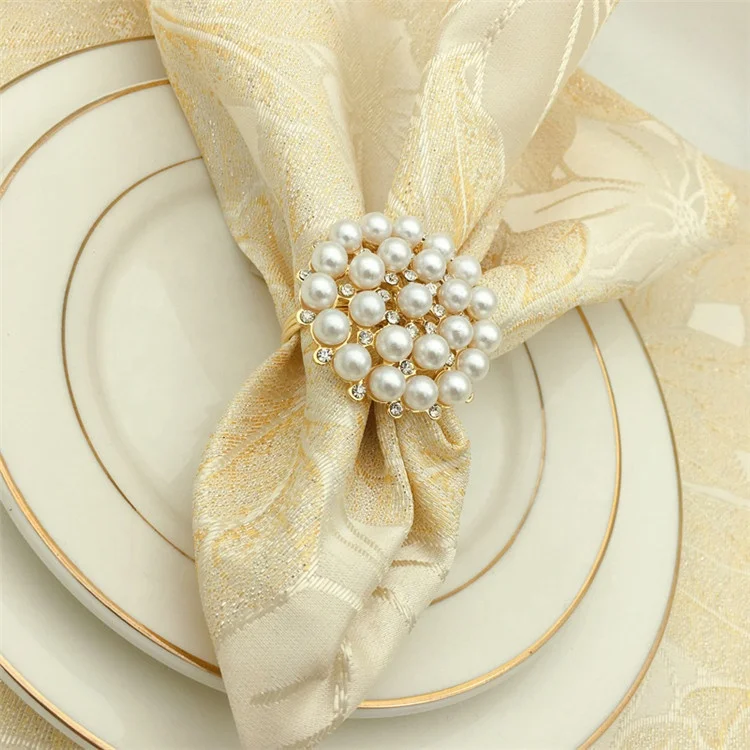 Золотыми стразами Кольца для салфеток с искусственным жемчугом кольца для салфеток NH-39