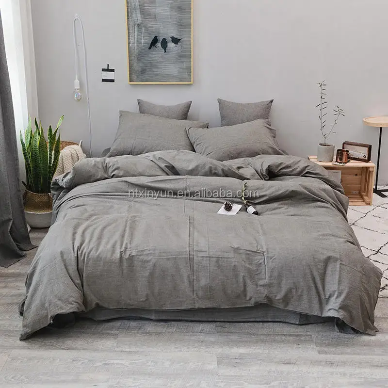 
100% Cotton Washed Yarn Dyed linen fabric Chambray Duvet Cover & Sham Bedding Set 