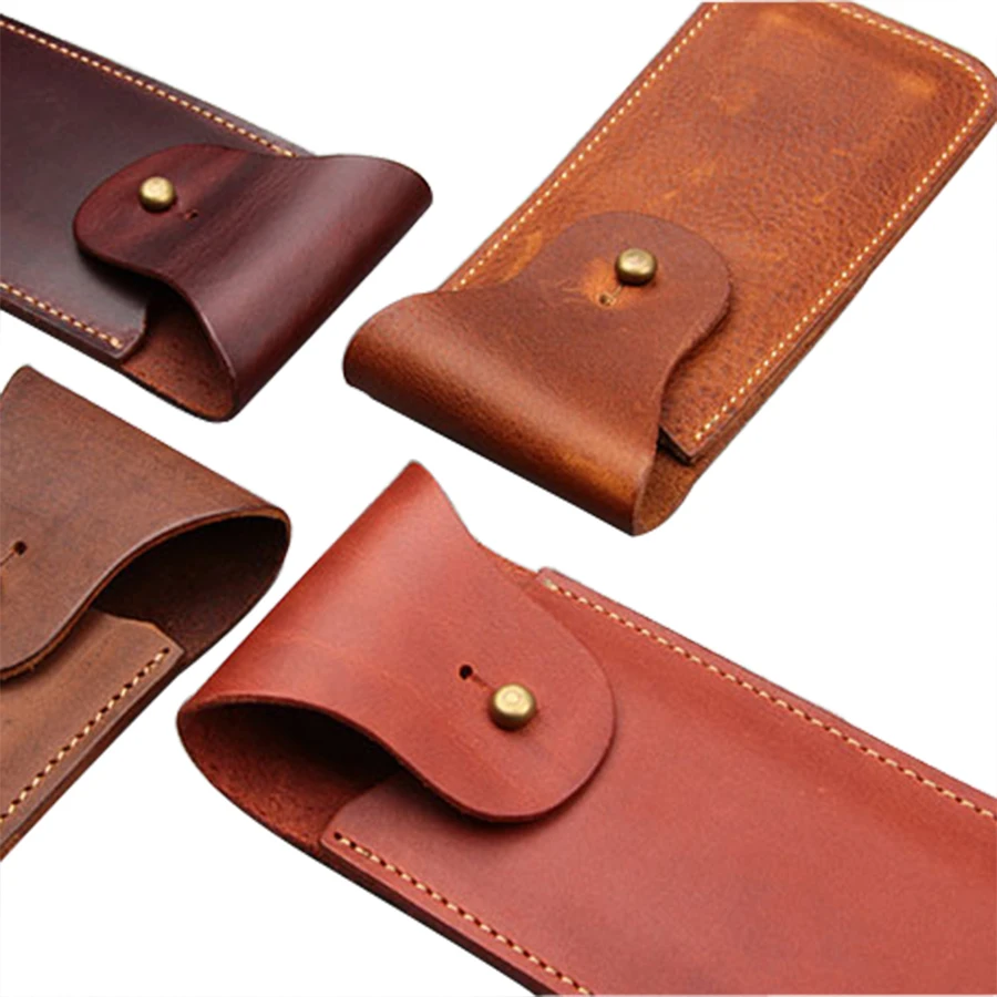 fit 4 pens leather pen pouch with bronze alloy snap