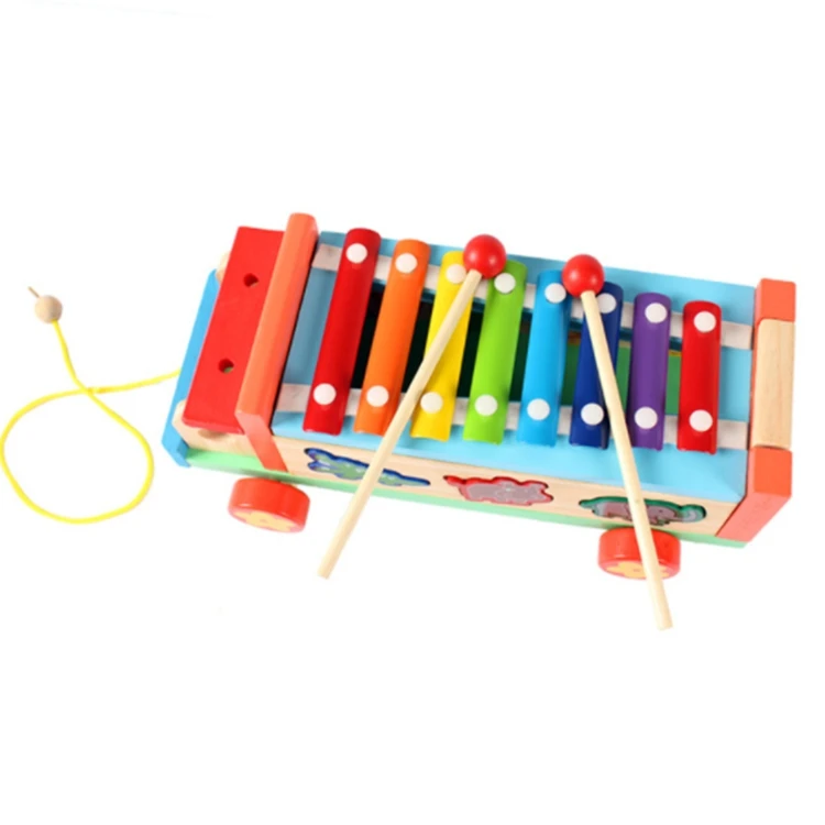 Cartoon Hand Knock Piano Toys Wooden Musical Pounding Toy Children Xylophone Bus Car