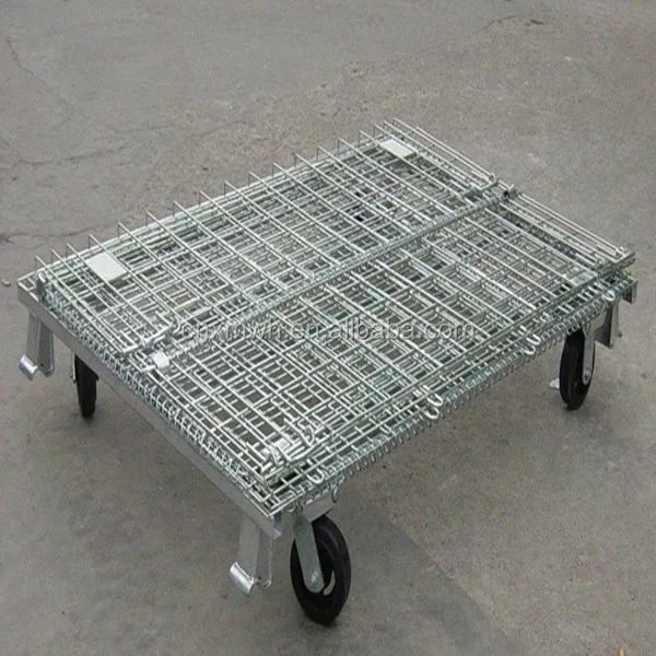 Collapsible Stackable Wire Mesh Containers with rolling wheels,Steel Wire Mesh Container with Caster