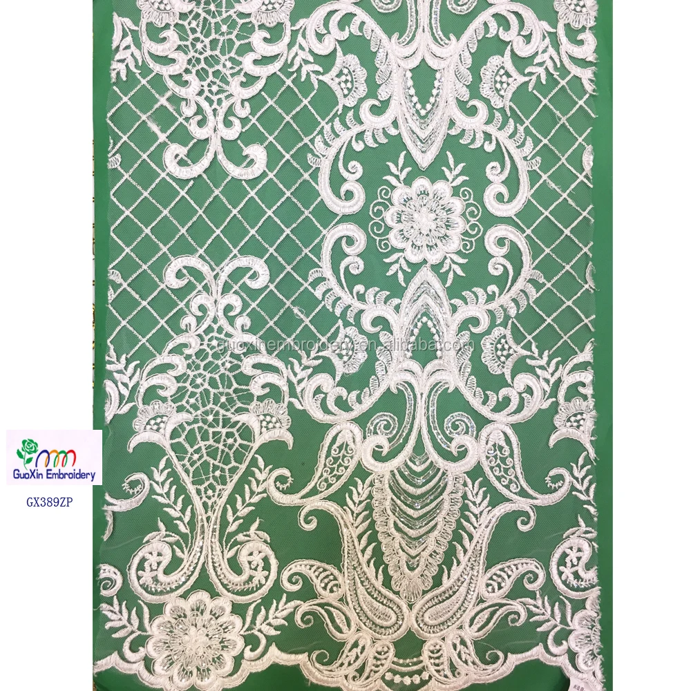 new design Chinese traditional pattern elegant beaded lace /nice tulle sequin embroidery beaded lace for wedding dress wholesale