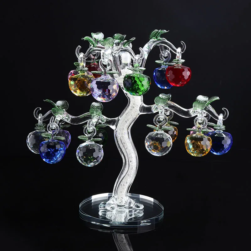 Elegant crystal glass apple colorful christmas cheap crystal apple tree for christmas decoration