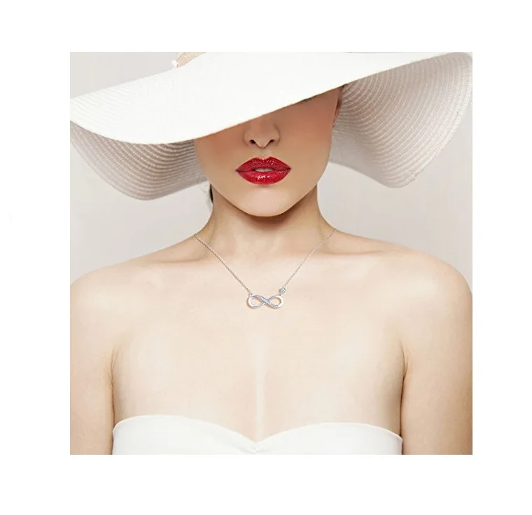 High Quality  simple 925 Sterling Silver Round Zircon Infinity Symbol Necklace for man and women
