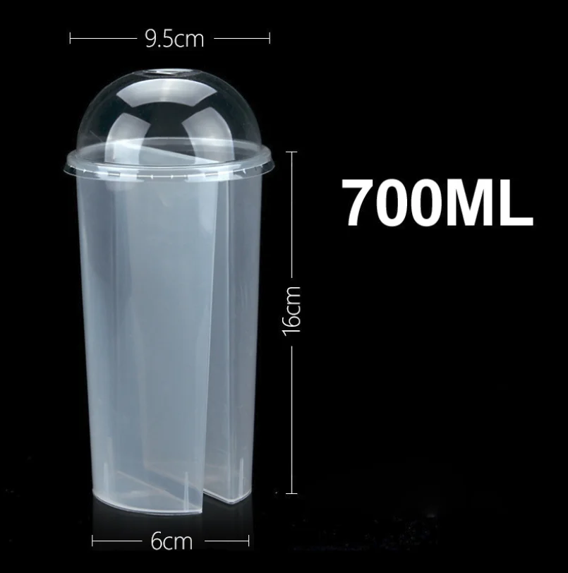 Personalise Large PP 600ml 700ml Plastic Boba Bubble Tea Split Cup With Straw Lid