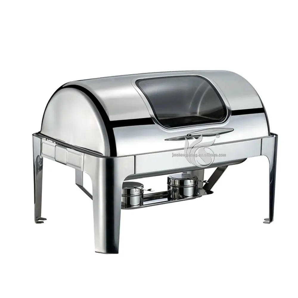 North America all types economic roll top chafing dish for sale hotel buffet food warmer display with visual glass lid