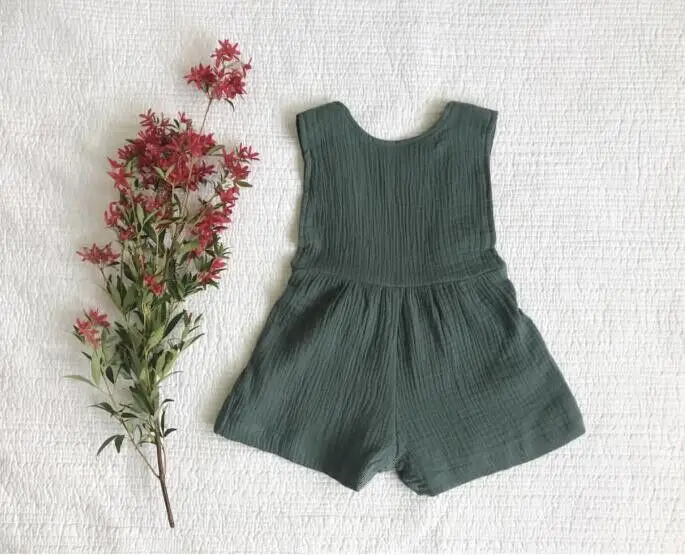 
Wholesale baby linen clothing British style loose straps shorts baby overalls 