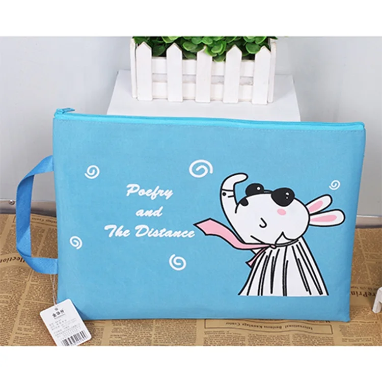 Office cartoon fabric oxford portable file zipper bag documents pouch