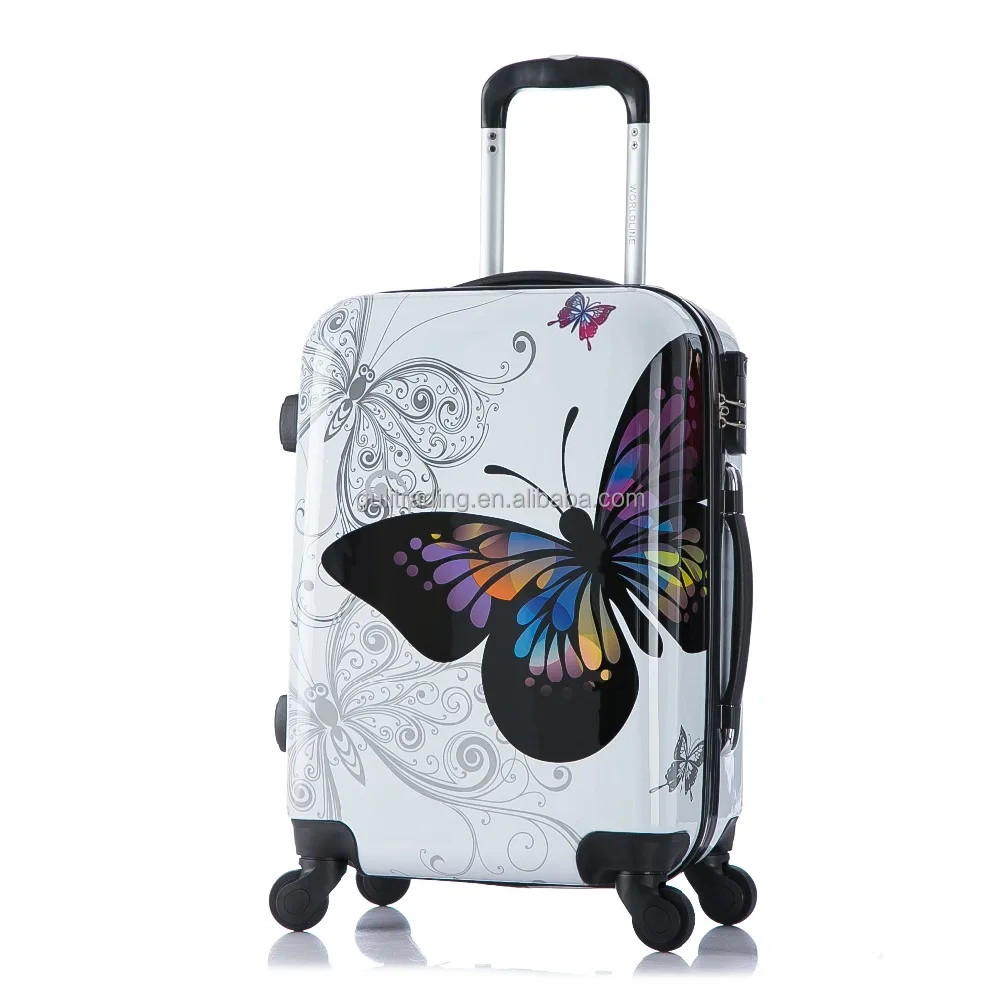 abs pc butterfly printing trolley luggage,suitcase,cabin size trolley case,hot selling luggage