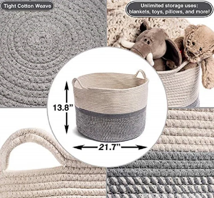 Nordic Style Cotton Rope Storage Baskets Handmade Woven Dirty Clothes Laundry Basket Large Kids Toy Sundries Organizer Hamper