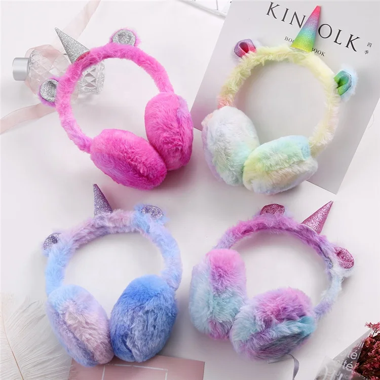 
Christmas Gift Colorful Lovely Kids Girls Unicorn Ear Muffs Child Winter Rabbit Plush Earmuff 